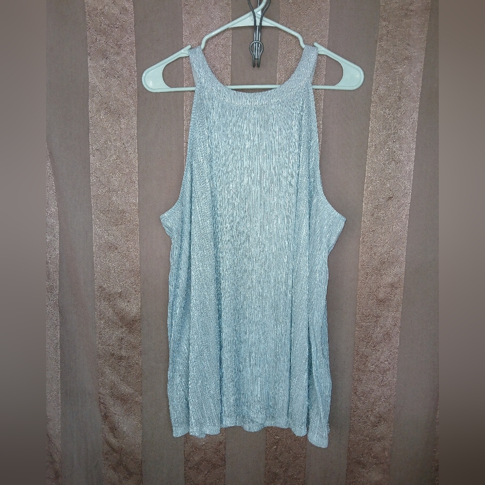 💎 Torrid Women's Top Silver Mesh Halter Sequined NWT #0139